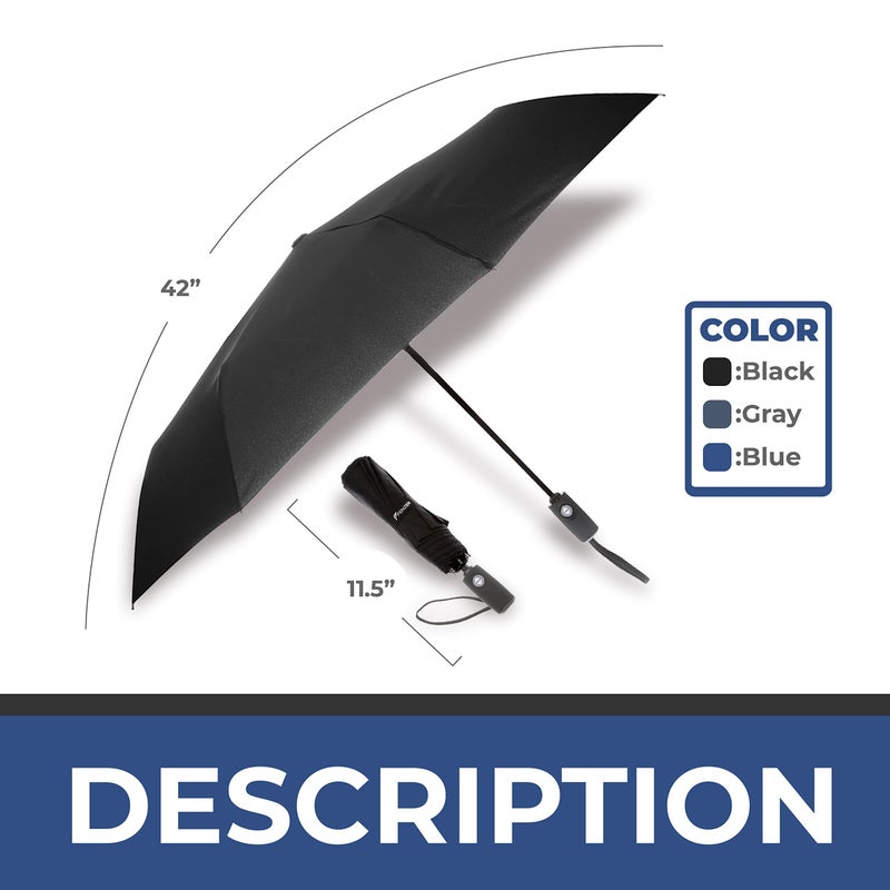Fenzer Windproof "TEFLON" Coated Travel Umbrella - Auto Open / Close - Travel Stylish Black Lightweight Design for Women / Men - Image 2